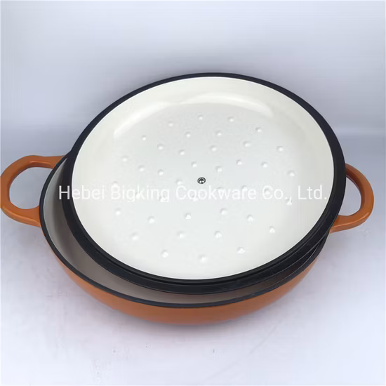  3,6 Quart Gusseisen-Bräter.  Orange emaillierte Gusseisen-Auflaufform mit zwei Griffen und Deckel